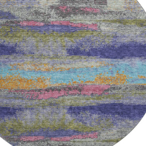 HomeRoots 8' Round Abstract Washable Rug in Lavender, Pink & Orange - UV Protected, Stain-Resistant Design! 675015