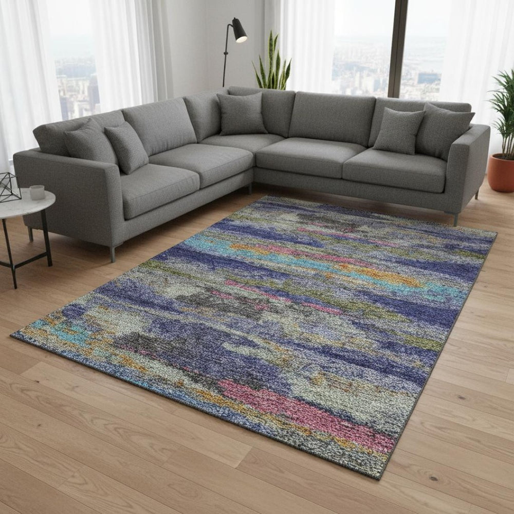 HomeRoots 9' X 12' Vibrant Lavender Pink & Orange Abstract Area Rug - Washable, UV Protected, Stylish Comfort 675017