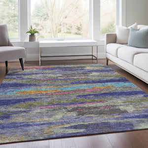 HomeRoots 9' X 12' Vibrant Lavender Pink & Orange Abstract Area Rug - Washable, UV Protected, Stylish Comfort 675017