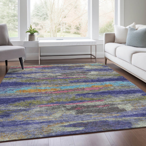 HomeRoots 9' X 12' Vibrant Lavender Pink & Orange Abstract Area Rug - Washable, UV Protected, Stylish Comfort 675017