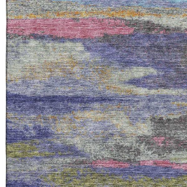 HomeRoots 9' X 12' Vibrant Lavender Pink & Orange Abstract Area Rug - Washable, UV Protected, Stylish Comfort 675017