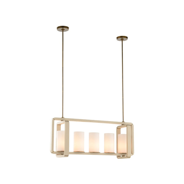 Wildwood Oak Island Light Linear Pendant With Taupe Bleached Wood Frame And Milk Glass Diffuser, Brass Accents 18.5h x 44w x 11.25d 67502