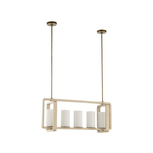 Wildwood Oak Island Light Linear Pendant With Taupe Bleached Wood Frame And Milk Glass Diffuser, Brass Accents 18.5h x 44w x 11.25d 67502