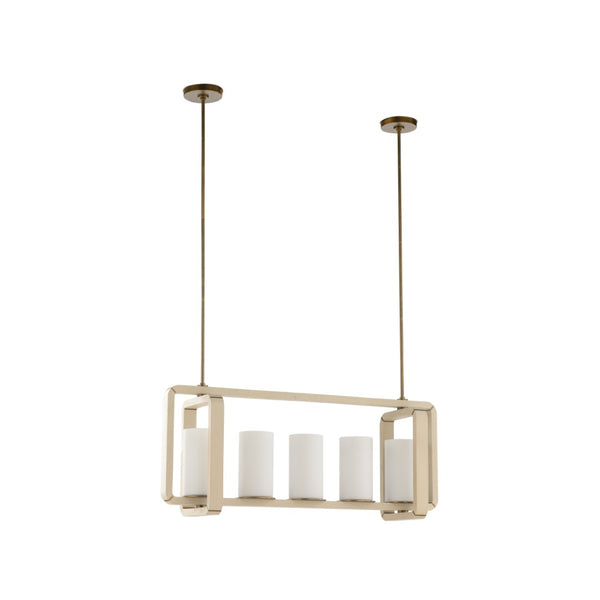 Wildwood Oak Island Light Linear Pendant With Taupe Bleached Wood Frame And Milk Glass Diffuser, Brass Accents 18.5h x 44w x 11.25d 67502