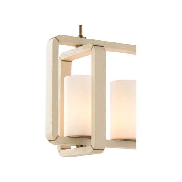 Wildwood Oak Island Light Linear Pendant With Taupe Bleached Wood Frame And Milk Glass Diffuser, Brass Accents 18.5h x 44w x 11.25d 67502