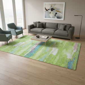HomeRoots 5' X 8' Vibrant Abstract Area Rug in Lime Green, Blue & Pink - Washable, UV Protected & Durable! 675020