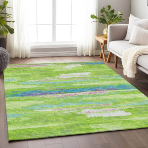 HomeRoots 5' X 8' Vibrant Abstract Area Rug in Lime Green, Blue & Pink - Washable, UV Protected & Durable! 675020