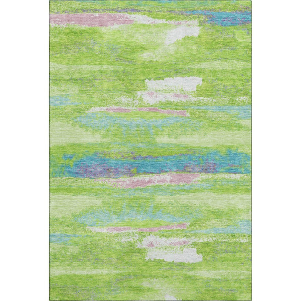 HomeRoots 5' X 8' Vibrant Abstract Area Rug in Lime Green, Blue & Pink - Washable, UV Protected & Durable! 675020