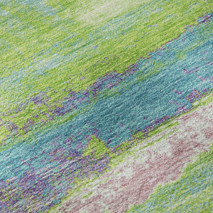 HomeRoots 5' X 8' Vibrant Abstract Area Rug in Lime Green, Blue & Pink - Washable, UV Protected & Durable! 675020