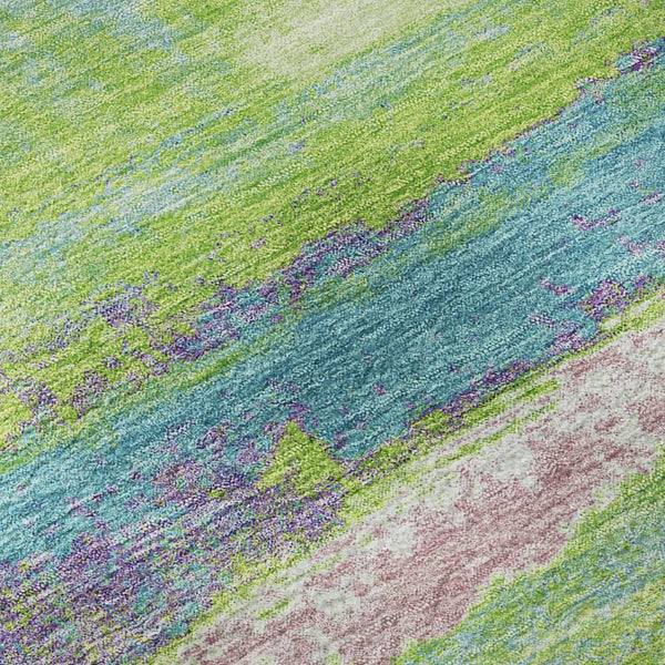 HomeRoots 5' X 8' Vibrant Abstract Area Rug in Lime Green, Blue & Pink - Washable, UV Protected & Durable! 675020