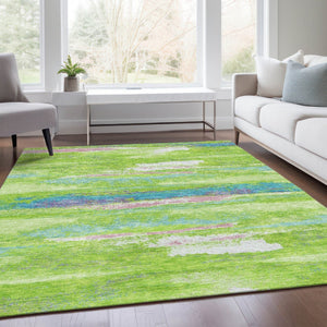HomeRoots 5' X 8' Vibrant Abstract Area Rug in Lime Green, Blue & Pink - Washable, UV Protected & Durable! 675020