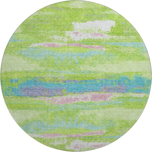 HomeRoots 8' Vibrant Abstract Washable Round Rug in Lime Green, Blue & Pink - UV Protected & Stain Resistant! 675021