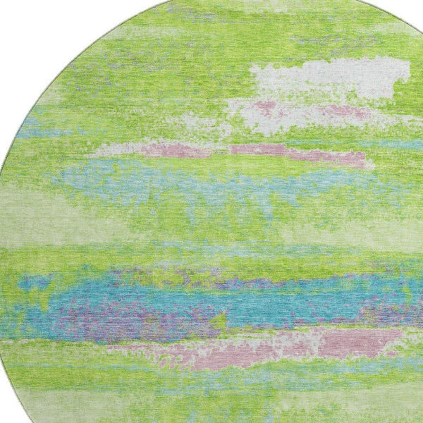 HomeRoots 8' Vibrant Abstract Washable Round Rug in Lime Green, Blue & Pink - UV Protected & Stain Resistant! 675021