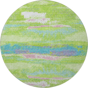 HomeRoots 8' Vibrant Abstract Washable Round Rug in Lime Green, Blue & Pink - UV Protected & Stain Resistant! 675021