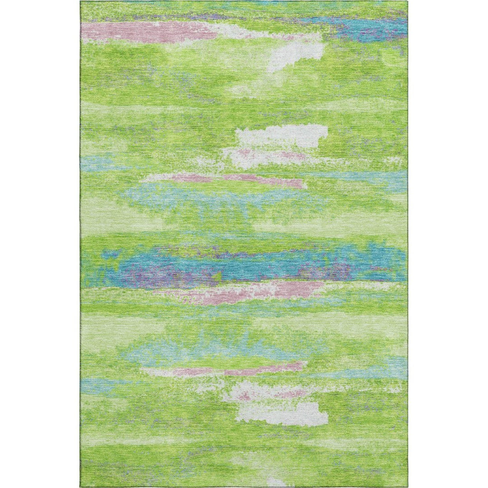 HomeRoots 10' Contemporary Abstract Area Rug in Lime Green, Blue & Pink – Washable, UV-Protected & Durable! 675024