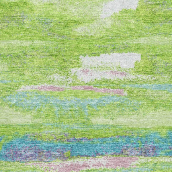 HomeRoots 10' Contemporary Abstract Area Rug in Lime Green, Blue & Pink – Washable, UV-Protected & Durable! 675024