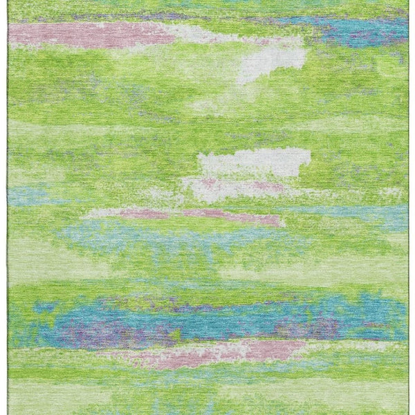 HomeRoots 10' Contemporary Abstract Area Rug in Lime Green, Blue & Pink – Washable, UV-Protected & Durable! 675024