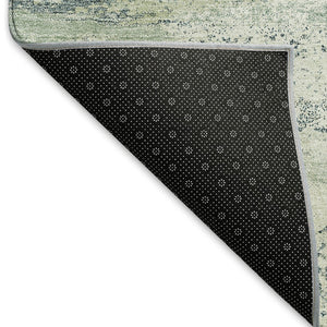 HomeRoots 8' Washable Mint Green, Ivory & Blue Abstract Round Rug with UV Protection for Stylish Comfort 675027