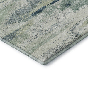 HomeRoots 8' Washable Mint Green, Ivory & Blue Abstract Round Rug with UV Protection for Stylish Comfort 675027