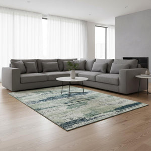 HomeRoots 8' X 10' Mint Green, Ivory & Blue Washable Area Rug – Stylish, Durable, UV-Protected for High-Traffic Spaces 675028