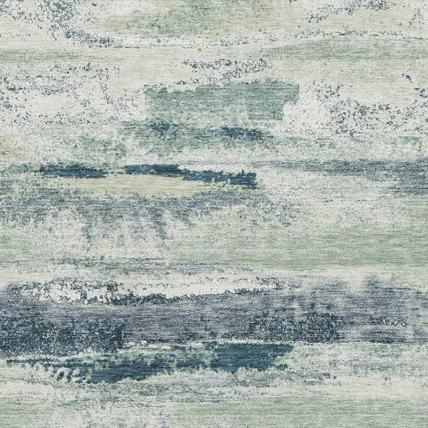 HomeRoots 9' X 12' Abstract Area Rug in Mint Green, Ivory & Blue – Washable, UV-Protected for Busy Homes 675029
