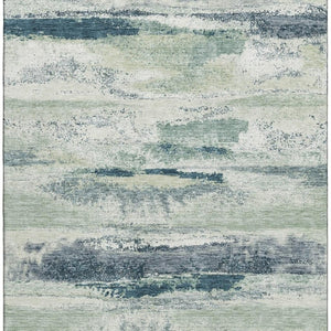 HomeRoots 10' Mint Green, Ivory, and Blue Abstract Area Rug - Washable, UV Protected, Stain Resistant, 10' x 14' 675030