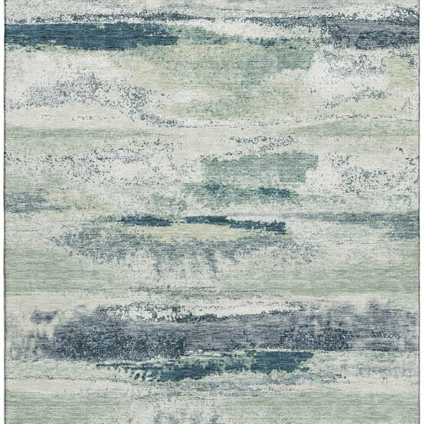 HomeRoots 10' Mint Green, Ivory, and Blue Abstract Area Rug - Washable, UV Protected, Stain Resistant, 10' x 14' 675030