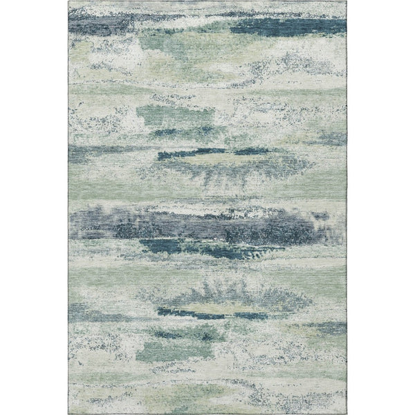 HomeRoots 10' Mint Green, Ivory, and Blue Abstract Area Rug - Washable, UV Protected, Stain Resistant, 10' x 14' 675030