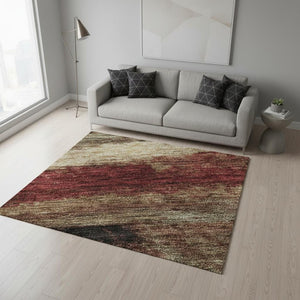 HomeRoots 5' x 8' Abstract Washable Area Rug in Coffee, Burgundy & Beige - Durable, Stain-Resistant Design! 675032