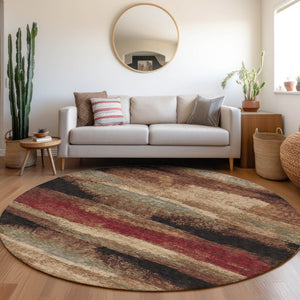 HomeRoots 8' Coffee Burgundy and Beige Abstract Washable Round Rug – UV Protected, Stain Resistant & Stylish! 675033