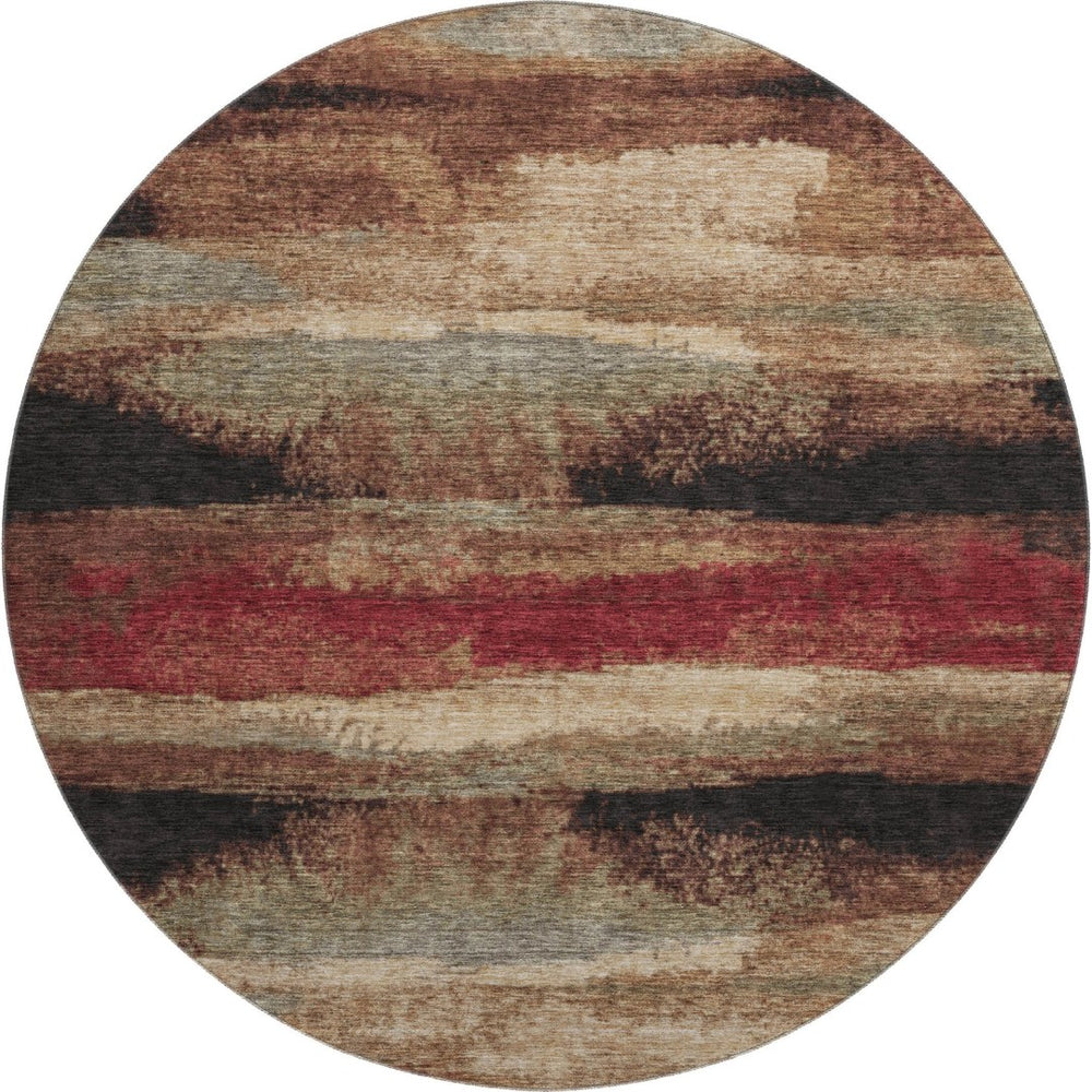 HomeRoots 8' Coffee Burgundy and Beige Abstract Washable Round Rug – UV Protected, Stain Resistant & Stylish! 675033