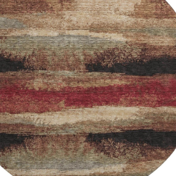 HomeRoots 8' Coffee Burgundy and Beige Abstract Washable Round Rug – UV Protected, Stain Resistant & Stylish! 675033