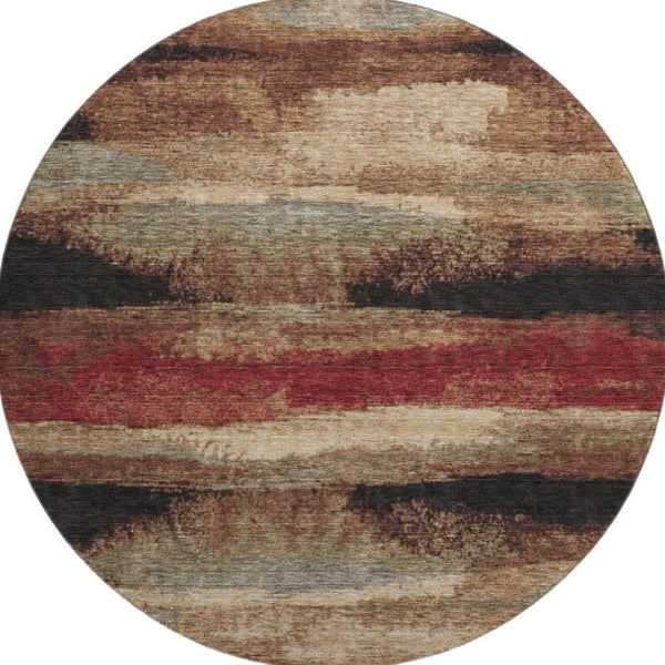 HomeRoots 8' Coffee Burgundy and Beige Abstract Washable Round Rug – UV Protected, Stain Resistant & Stylish! 675033