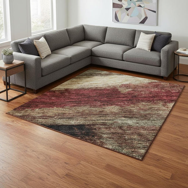 HomeRoots 8' X 10' Stylish Coffee Burgundy and Beige Abstract Washable Area Rug with UV Protection & Durability 675034