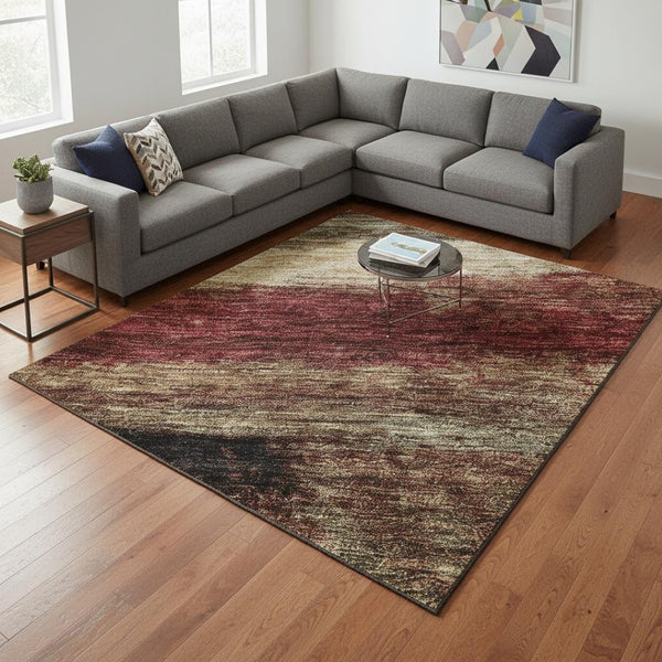 HomeRoots 10' X 14' Coffee Burgundy Abstract Washable Area Rug - Stylish, Durable, UV-Protected for Homes 675036