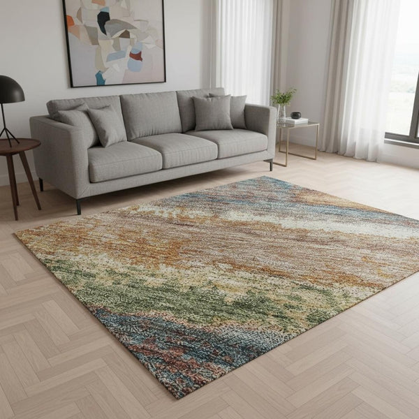 HomeRoots 5' X 8' Abstract Washable Area Rug in Rust Green & Gold – UV Protected, Stain Resistant, Stylish Design 675038
