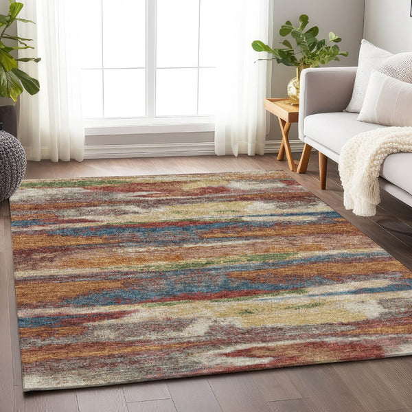 HomeRoots 5' X 8' Abstract Washable Area Rug in Rust Green & Gold – UV Protected, Stain Resistant, Stylish Design 675038