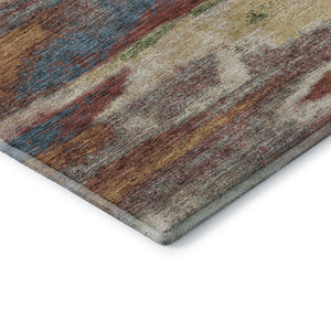 HomeRoots 8' Stylish Rust Green & Gold Abstract Round Rug - Washable, UV-Protected, Perfect for High-Traffic Areas 675039