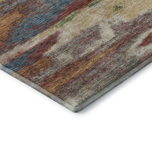 HomeRoots 8' Stylish Rust Green & Gold Abstract Round Rug - Washable, UV-Protected, Perfect for High-Traffic Areas 675039