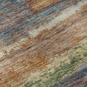 HomeRoots 8' Stylish Rust Green & Gold Abstract Round Rug - Washable, UV-Protected, Perfect for High-Traffic Areas 675039