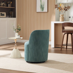 English Elm Set Swivel Barrel Accent Chair Armless Linen Upholstered Compact Seat for Dining Vanity Bedroom Dark Green W3244P454059