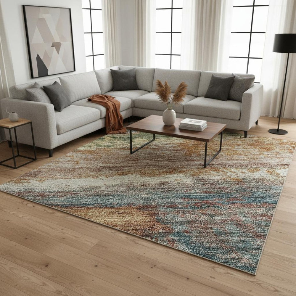 HomeRoots 8' X 10' Stylish Rust Green & Gold Abstract Area Rug – Washable, Stain-Resistant, UV Protected Design 675040