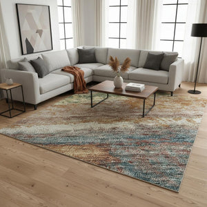 HomeRoots 8' X 10' Stylish Rust Green & Gold Abstract Area Rug – Washable, Stain-Resistant, UV Protected Design 675040