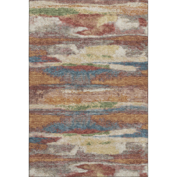 HomeRoots 9' X 12' Modern Rust Green and Gold Abstract Washable Area Rug with UV Protection for High-Traffic Areas 675041