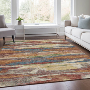HomeRoots 9' X 12' Modern Rust Green and Gold Abstract Washable Area Rug with UV Protection for High-Traffic Areas 675041