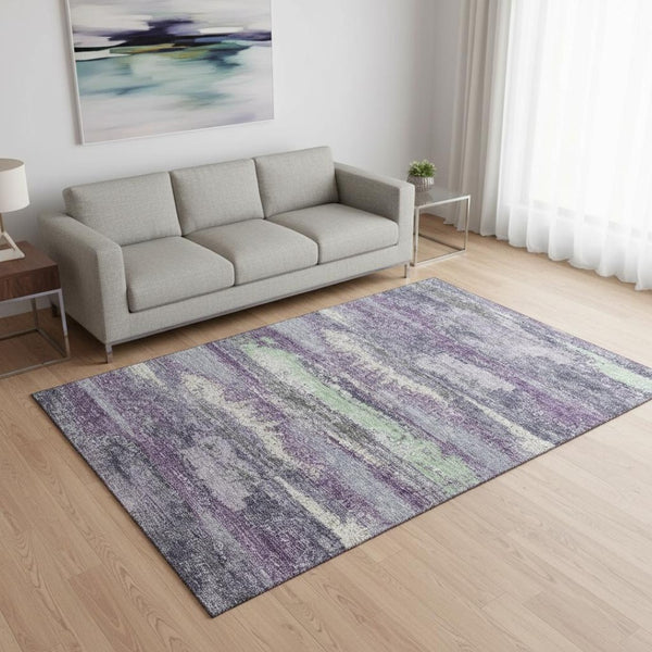 HomeRoots 5' X 8' Purple And Ivory Abstract Rug - Washable, UV-Protected, Durable Area Rug for Family Spaces 675044