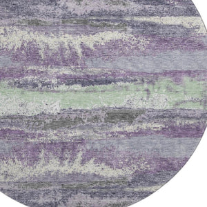 HomeRoots 8' Purple and Ivory Modern Abstract Washable Round Rug - Durable, Stain Resistant, UV Protected Design 675045