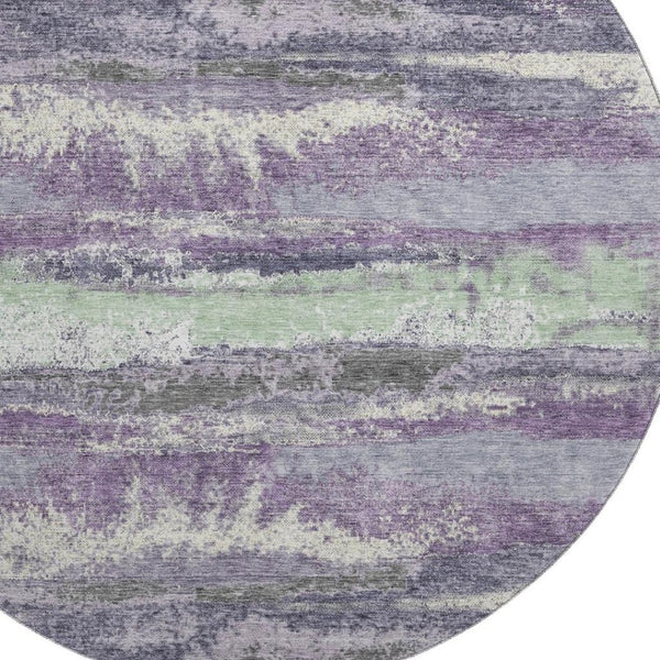 HomeRoots 8' Purple and Ivory Modern Abstract Washable Round Rug - Durable, Stain Resistant, UV Protected Design 675045