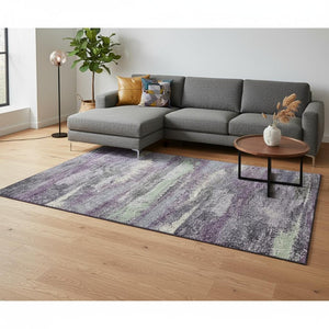 HomeRoots 8' X 10' Washable Purple & Ivory Abstract Area Rug with UV Protection - Durable, Stylish, Easy-Care Design 675046