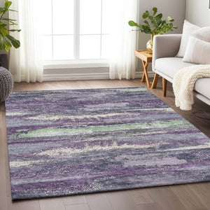 HomeRoots 8' X 10' Washable Purple & Ivory Abstract Area Rug with UV Protection - Durable, Stylish, Easy-Care Design 675046